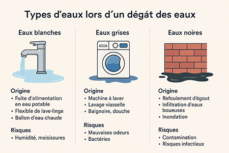 eaux blanches grises et noires lors de degat des eaux